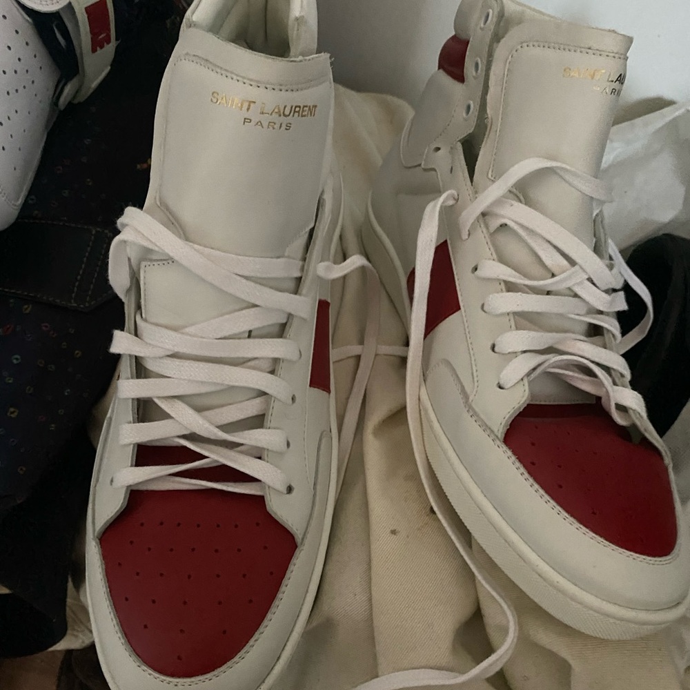 Saint Laurent Men's Red and White Sneakers